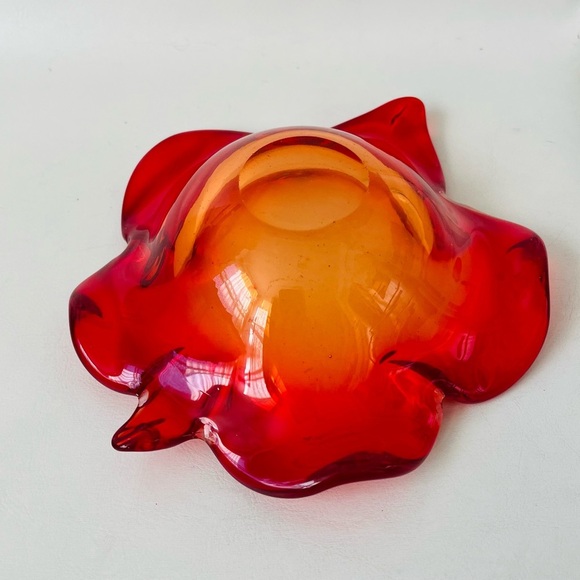 Mid century accent orange crackle art Glass bowl - Picture 7 of 13